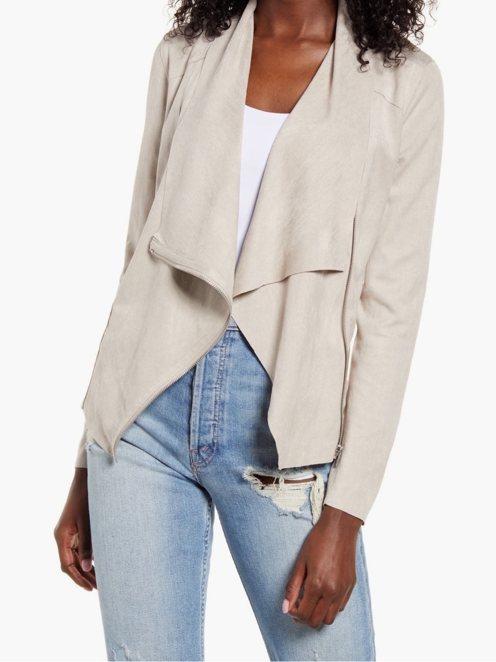 Blank NYC Beige Drape Front Faux Suede Jacket
